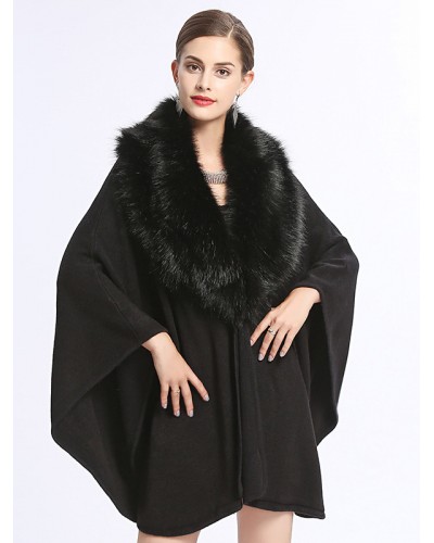 Women's Poncho Coat Faux Fur Cape Winter Outerwear 2023 Classic  Traditional Casual