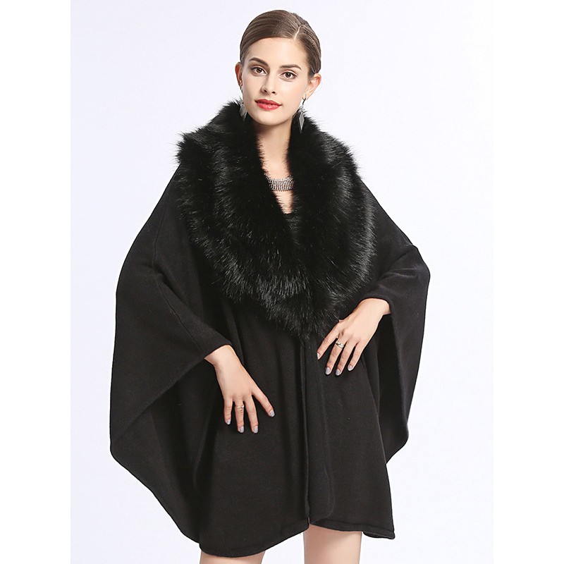 Women's Poncho Coat Faux Fur Cape Winter Outerwear 2023 Classic  Traditional Casual