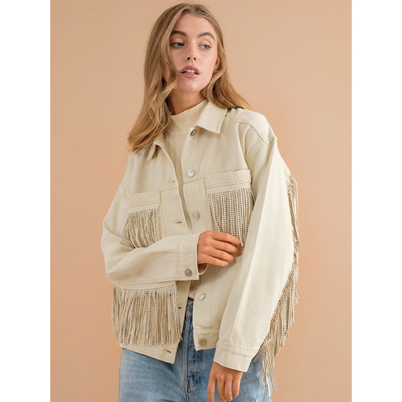 Women's Jackets Turndown Collar Front Button Cowboy Buttons Daily Casual Ecru White Jacket For Women Denim Jacket Fall