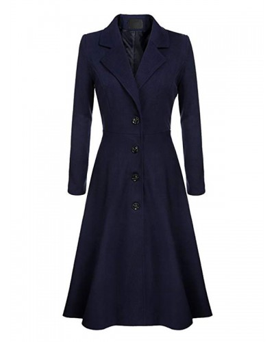 Women Swing Coat 1950S Long Sleeve Turndown Collar Fit Flare Coat Chic  Modern Winter