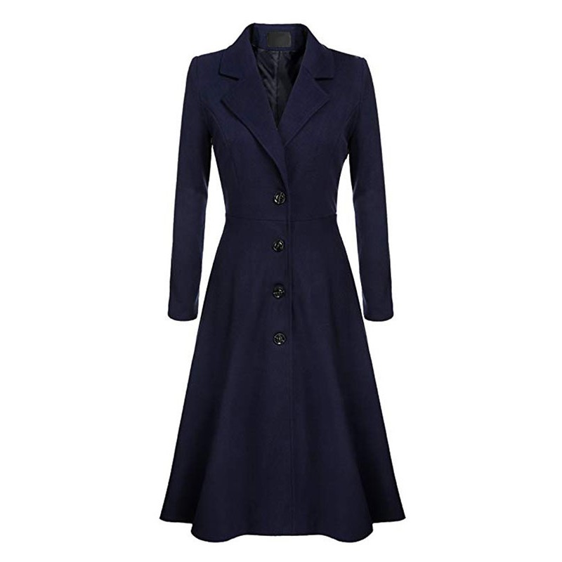 Women Swing Coat 1950S Long Sleeve Turndown Collar Fit Flare Coat Chic  Modern Winter