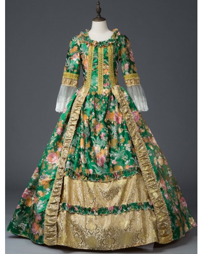 Women Victorian Dress Costume 's Green Retro Costumes Lace Bow Floral Print Rococo Dress Marie Antoinette Costume Halloween Sets Victorian Era