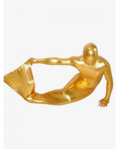 Unisex Halloween Golden Mermaid Shiny Metallic Zentai Suit