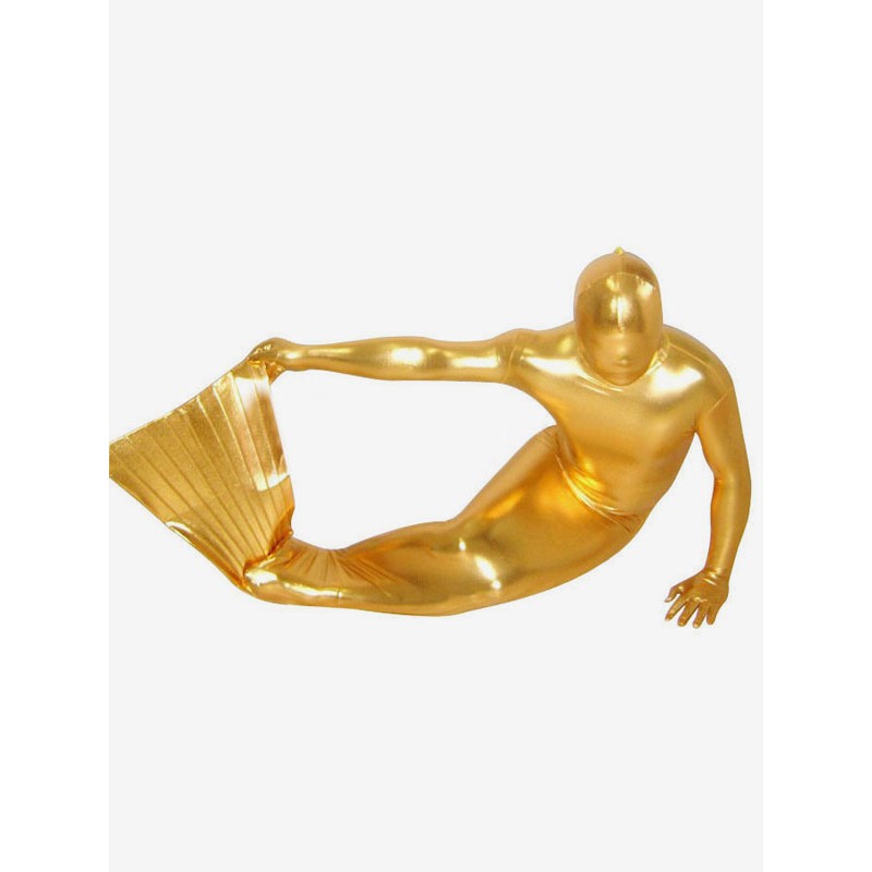 Unisex Halloween Golden Mermaid Shiny Metallic Zentai Suit