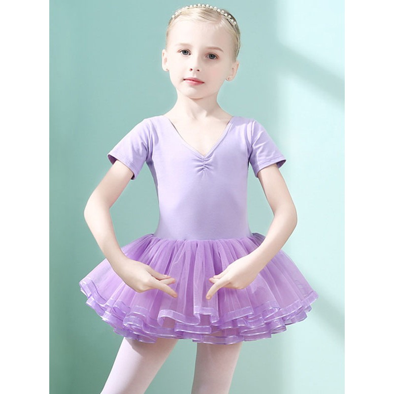 Women Ballet Dress Lilac 's Kid's Dancer Cut Out Ruffles Artwork Pleated Cotton Blend Dress Performance Wear Tunic Elegant Art Deco/Retro