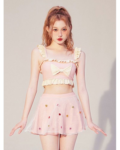 Lolita Outfits Pink Ruffles Bows Sleeveless Outfits Sweet