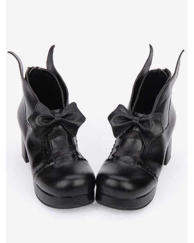 Gothic Lolita Shoes Bow Platform Chunky Heel Black Lolita Pumps