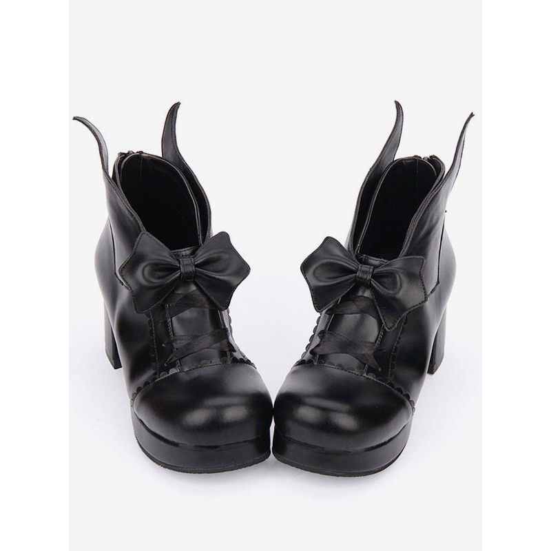 Gothic Lolita Shoes Bow Platform Chunky Heel Black Lolita Pumps