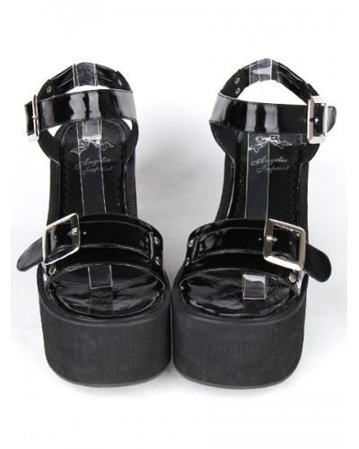 Buckles Leather Black Lolita Sandals