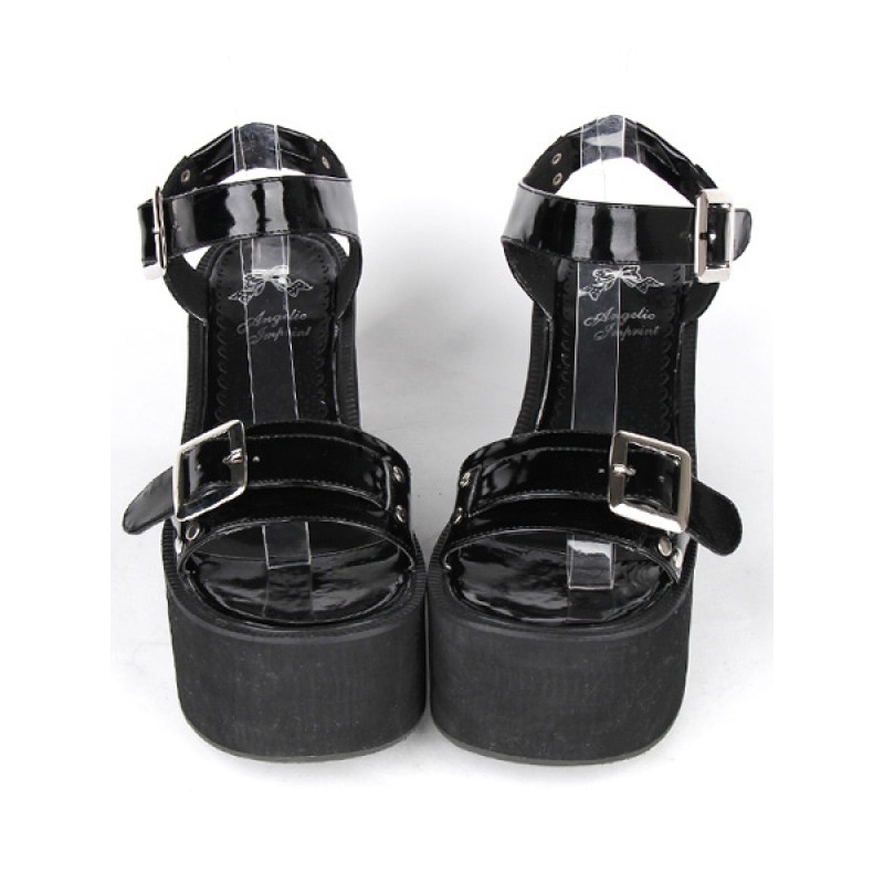 Buckles Leather Black Lolita Sandals