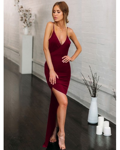 Women Burgundy Maxi Dresses Sleeveless Long Dress Sexy Dating