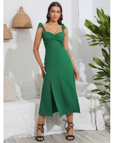 Women Dress Sweetheart Neck Lace Up Backless Green Medium Beach Dress Casual Summer