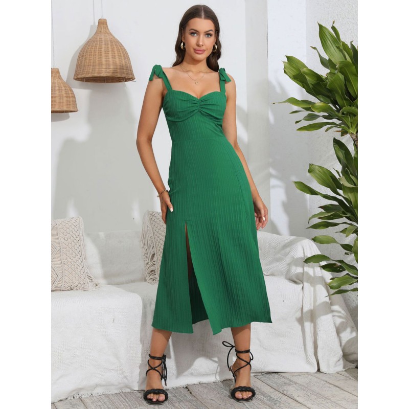 Women Dress Sweetheart Neck Lace Up Backless Green Medium Beach Dress Casual Summer