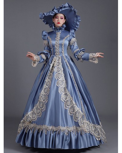 Classical Lolita Dress Polyester Long Sleeves Lolita Dresses Classic Blue Classic  Traditional Daily Casual Tea Party