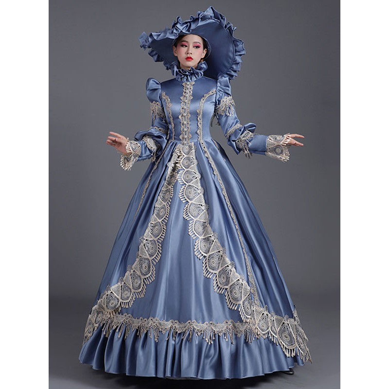 Classical Lolita Dress Polyester Long Sleeves Lolita Dresses Classic Blue Classic  Traditional Daily Casual Tea Party