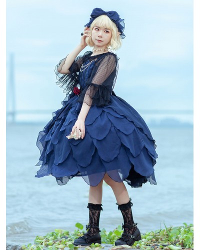 Classical Lolita Dress Tulle Sleeveless Deep Blue Lolita Dresses