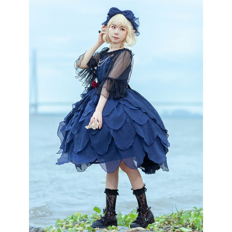 Classical Lolita Dress Tulle Sleeveless Deep Blue Lolita Dresses