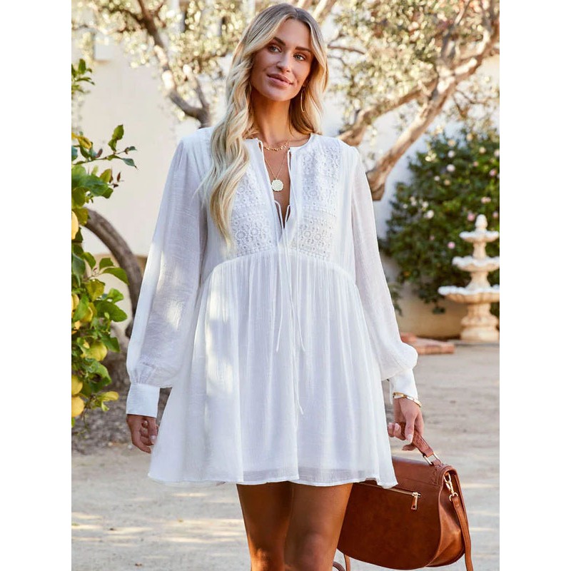 Women Dresses Long Sleeves Casual White Tube Dress Shift Spring Fall Winter