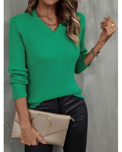 Women Pullover Sweater Green V-Neck Long Sleeves Acrylic Sweaters Classic  Traditional Casual Spring Fall Winter