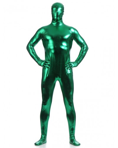 Men Dark Green Zentai Suit Adults Full Body Shiny Metallic Bodysuit For Solid