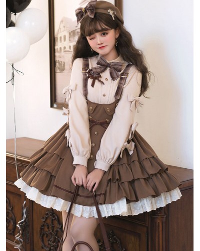 Classical Lolita Dress Polyester Pleated Sleeveless Lolita Dresses Classic Coffee Brown Classic  Traditional Spring Summer Fall Winter