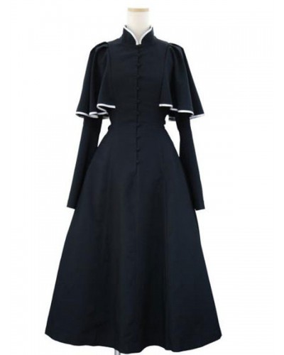 Lolita OP Dress Caped Ruflfe Black Long Sleeves Lolita One Piece Dresses Gothic Spring Fall Winter Tea Party