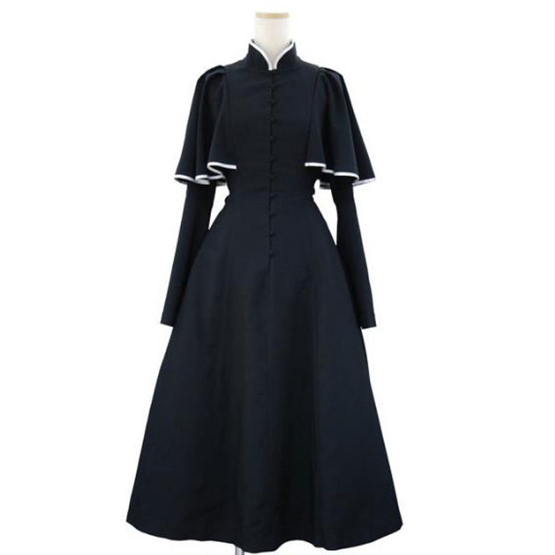 Lolita OP Dress Caped Ruflfe Black Long Sleeves Lolita One Piece Dresses Gothic Spring Fall Winter Tea Party