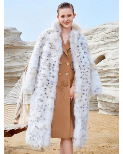 Faux Fur Coats White Animal Print Oversized Women Long Outerwear Faux Fur Coat