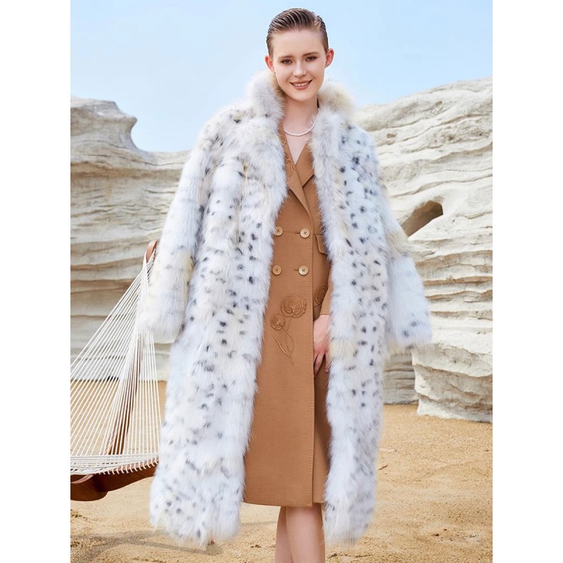 Faux Fur Coats White Animal Print Oversized Women Long Outerwear Faux Fur Coat