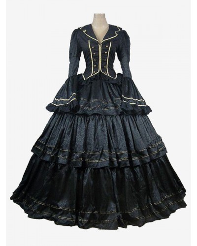 Women Black Costumes Ruffles Polyester Top 's Set Marie Antoinette Costume Masquerade Ball Gown Sets Royal Retro