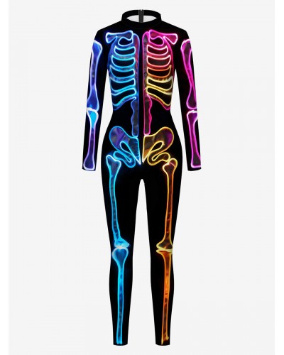 Women Halloween Zentai Jumpsuit Black 's Scary Skeleton Halloween Jumpsuit Lycra Spandex Catsuit