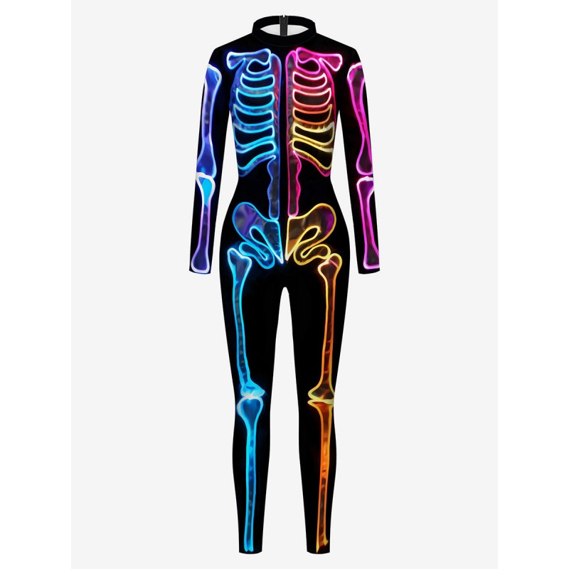 Women Halloween Zentai Jumpsuit Black 's Scary Skeleton Halloween Jumpsuit Lycra Spandex Catsuit