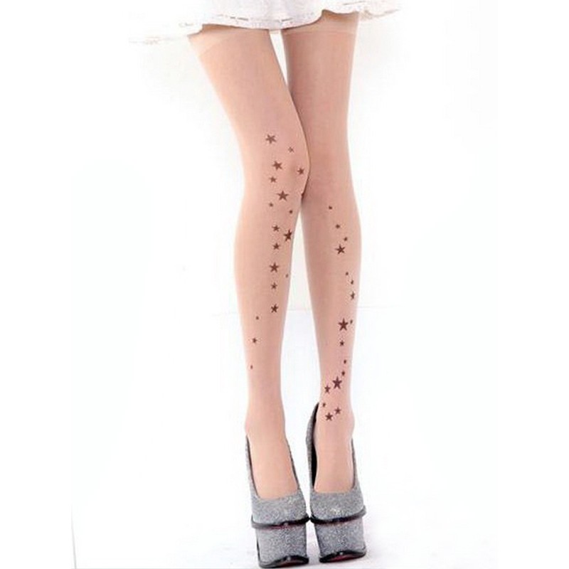 Unicolor Stars Print Lolita Socks