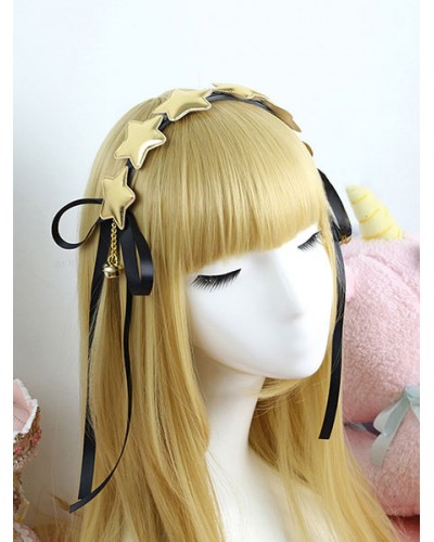 Sweet Lolita Headband Gold Star Ribbons Lolita Headpieces Street Wear