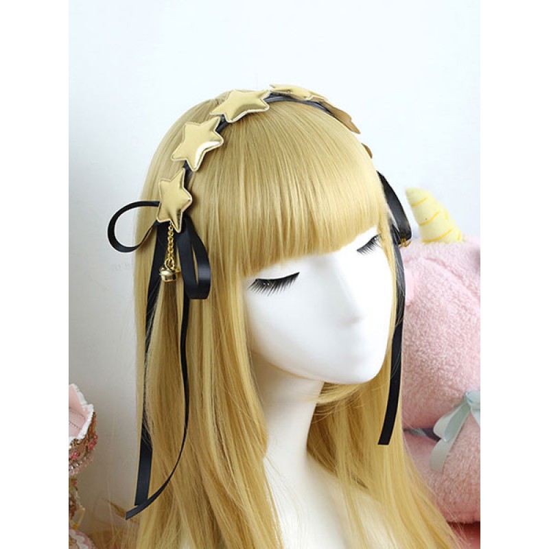 Sweet Lolita Headband Gold Star Ribbons Lolita Headpieces Street Wear