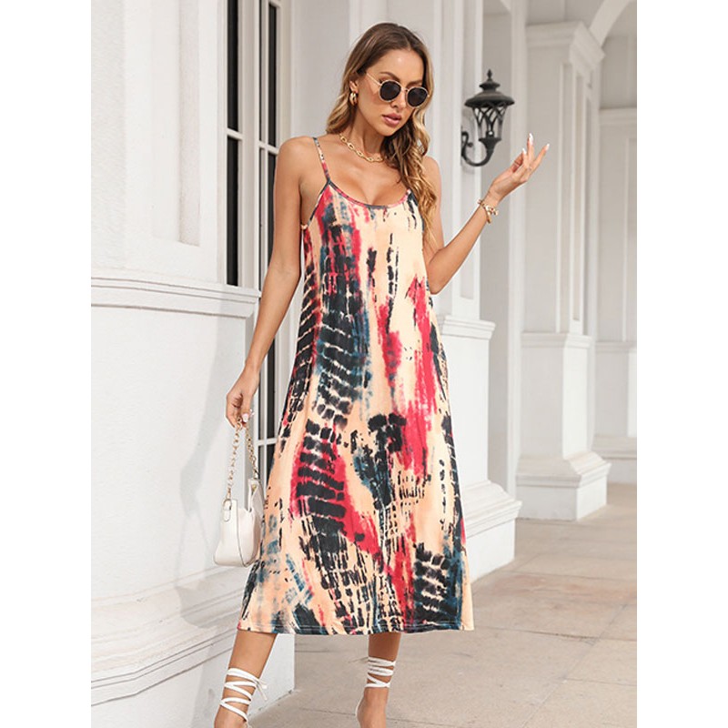 Women Maxi Dresses Sleeveless Coffee Brown Printed Floor Length Dress Bodycon Beach