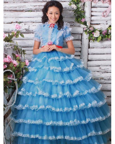 Rococo Blue Tiered Dress Royal Court Synthetic Costumes ROCOCO Halloween Holiday Pageant