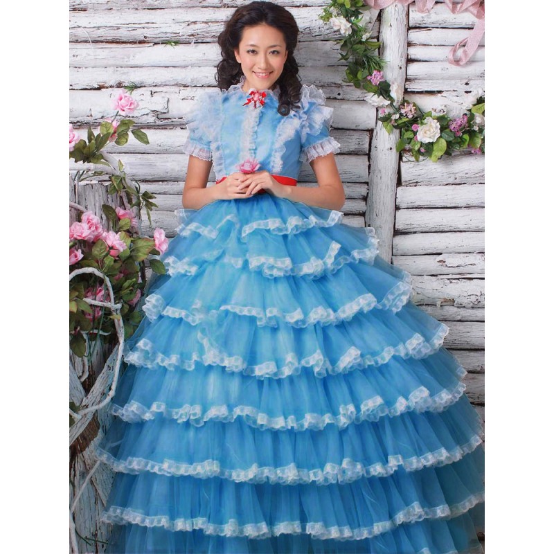 Rococo Blue Tiered Dress Royal Court Synthetic Costumes ROCOCO Halloween Holiday Pageant