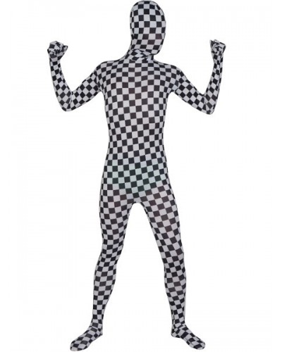 Unisex Black Mosaics Patterned Lycra Spandex Fabric Zentai Suit Full Body Suit