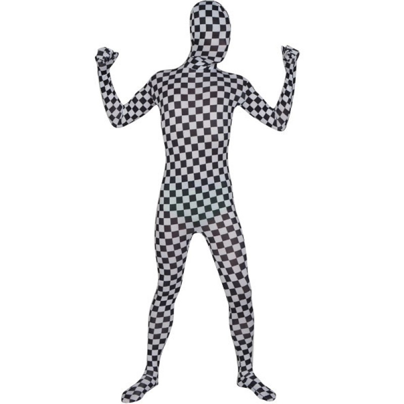 Unisex Black Mosaics Patterned Lycra Spandex Fabric Zentai Suit Full Body Suit