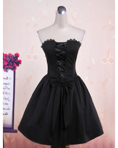 Punk Style Black Sleeveless Cotton Lolita One-Piece Daily Casual