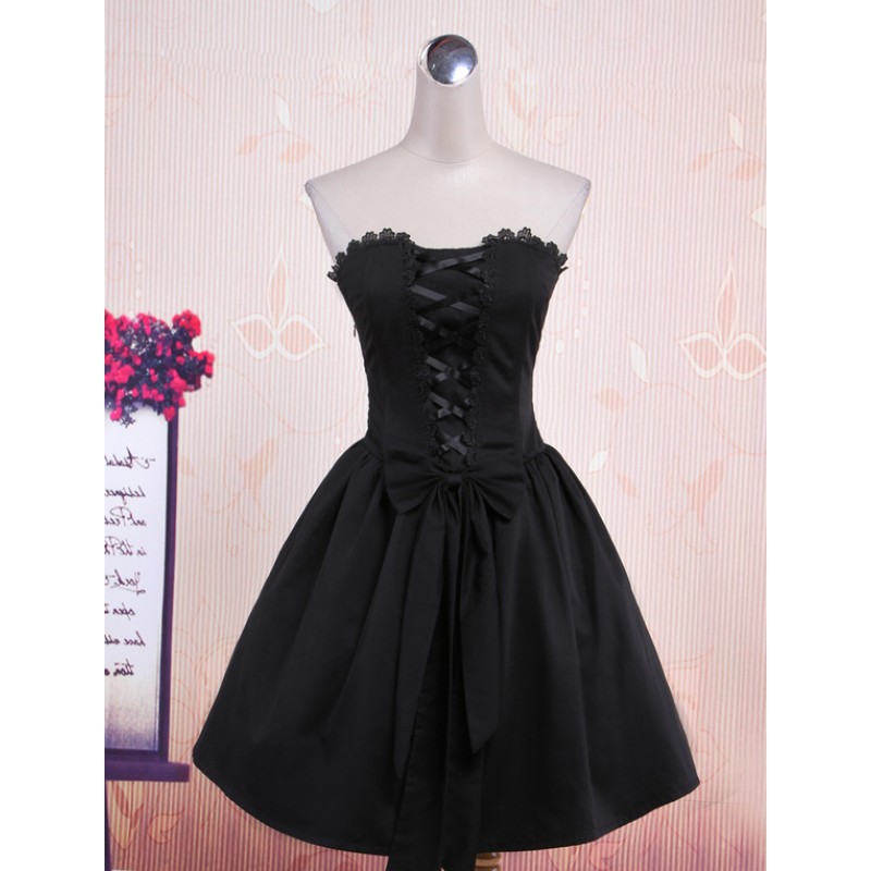 Punk Style Black Sleeveless Cotton Lolita One-Piece Daily Casual