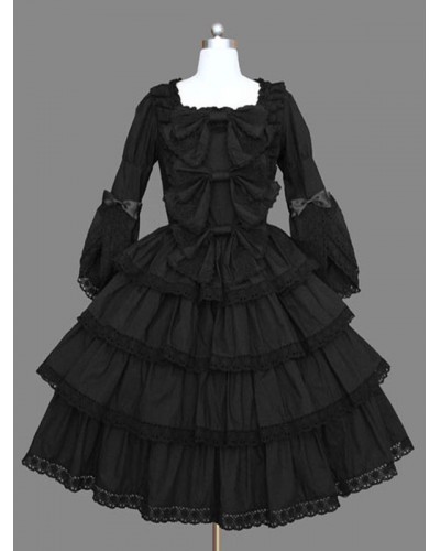 Lolita OP Dress Black Ruffles Lolita One Piece Dresses Gothic Spring Summer Fall Winter Daily Casual