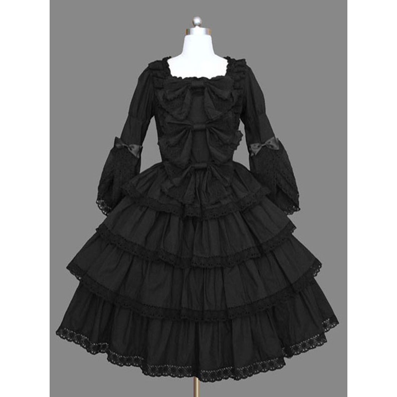 Lolita OP Dress Black Ruffles Lolita One Piece Dresses Gothic Spring Summer Fall Winter Daily Casual