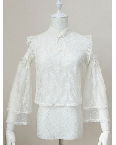 Sweet Lolita Blouses White Sleeveless Lolita Top Lace Bows Lolita Shirt Spring Fall