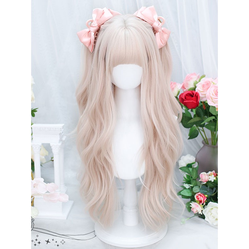 Lolita Wigs Light Apricot Long Heat-resistant Fiber Lolita Accessories Sweet Harajuku Fashion ROCOCO Daily Casual Tea Party