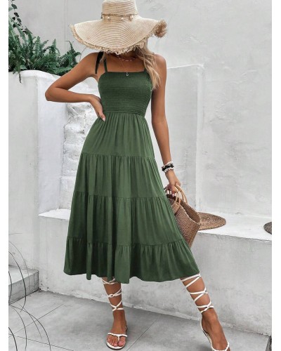 Women Dress Straps Neck Lace Up Navy Blue Medium Beach Dress Summer