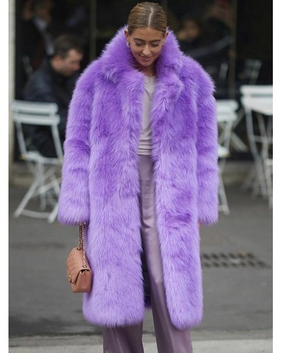 Faux Fur Coats Long Sleeves Casual Oversized Turndown Collar Purple Women Coat Faux Fur Coat Fall Winter