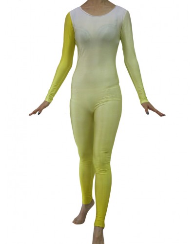 Women Yellow Gradient Color Bodysuit Adults Lycra Spandex Catsuit For Leotard