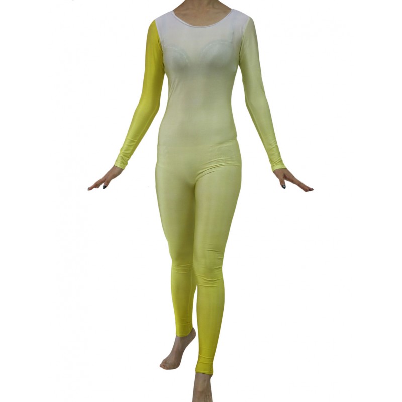 Women Yellow Gradient Color Bodysuit Adults Lycra Spandex Catsuit For Leotard